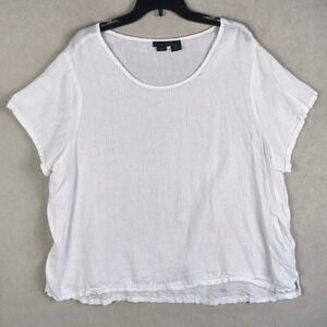 Tahari Linen Blouse Womens 2X White Lightweight Short Sleeve Top